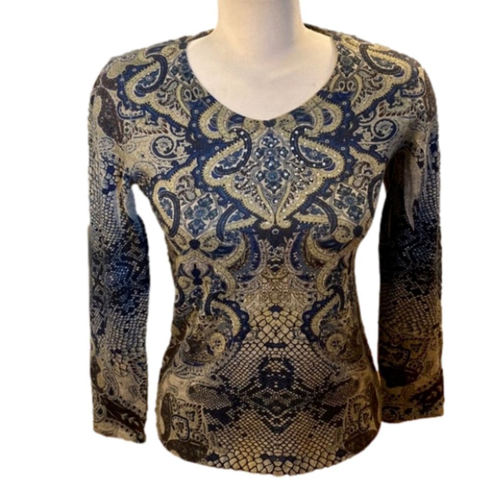 Cleo Paisley Pattern Women's Long Sleeve Top (Size XS)